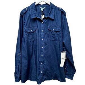 JONES NEW YORK Denim Chambray Shirt Plus Size 3X Blue Lyocell Western NWT